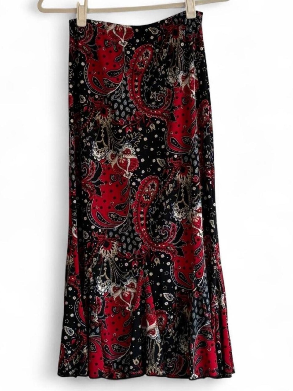 Vintage Susan Lawrence Red & Black Paisley Print Maxi/Midi Long Skirt Size S